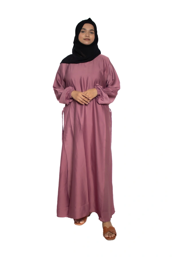 Humeira Abaya Dubai Style Simple Abaya Burkha in Al Nida Fabric Belt N Pink Pink - 54, Pink, 300 gms