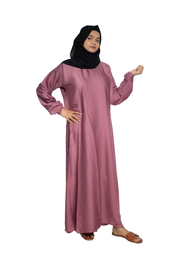 Humeira Abaya Dubai Style Simple Abaya Burkha in Al Nida Fabric Belt N Pink Pink - 54, Pink, 300 gms