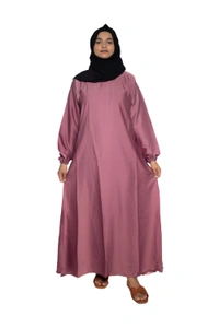 Humeira Abaya Dubai Style Simple Abaya Burkha in Al Nida Fabric Belt N Pink Pink - 54, Pink, 300 gms