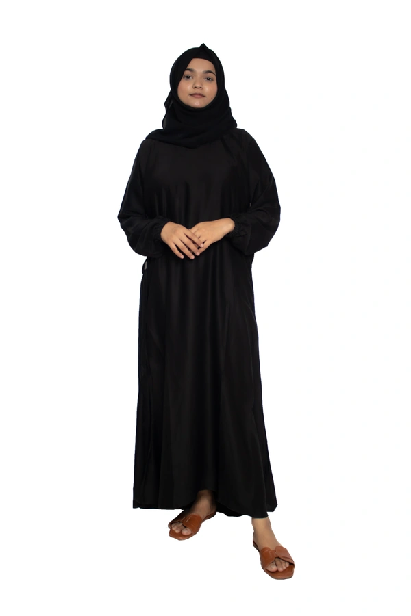 Humeira Abaya Dubai Style Simple Abaya Burkha in Al Nida Fabric Belt Black - 54, Black, 300 gms