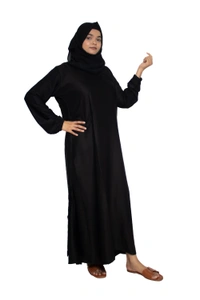 Humeira Abaya Dubai Style Simple Abaya Burkha in Al Nida Fabric Belt Black - 54, Black, 300 gms