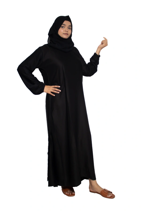 Humeira Abaya Dubai Style Simple Abaya Burkha in Al Nida Fabric Belt Black - 54, Black, 300 gms