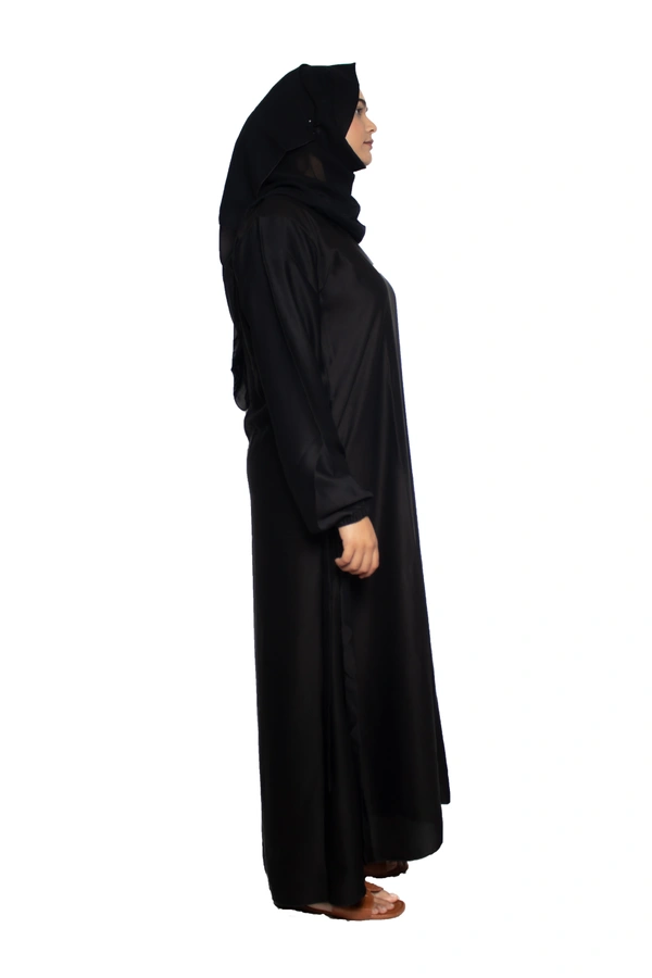 Humeira Abaya Dubai Style Simple Abaya Burkha in Al Nida Fabric Belt Black - 54, Black, 300 gms