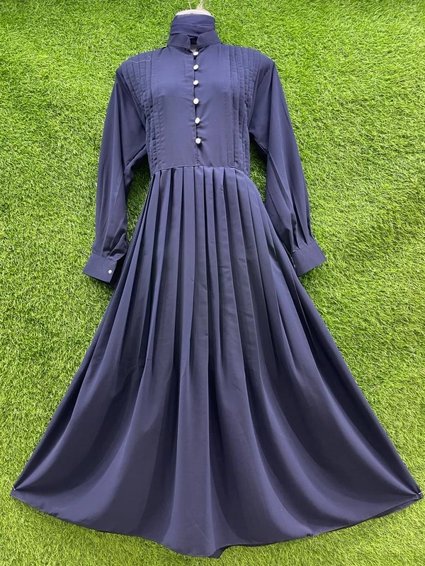 Humeira Abaya Dubai Style Simple Abaya Burkha in Firdous Blue Fabric Frill Blue Koty - XL, Blue, 300gm