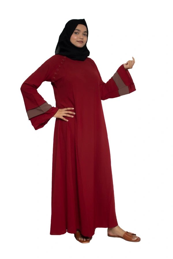 Humeira Abaya Dubai Style Simple Abaya Burkha in Firdous Fabric 6 BTN Red 3 Layer Sleeves - 54, Red, 300 gms
