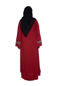 Humeira Abaya Dubai Style Simple Abaya Burkha in Firdous Fabric 6 BTN Red 3 Layer Sleeves - 54, Red, 300 gms