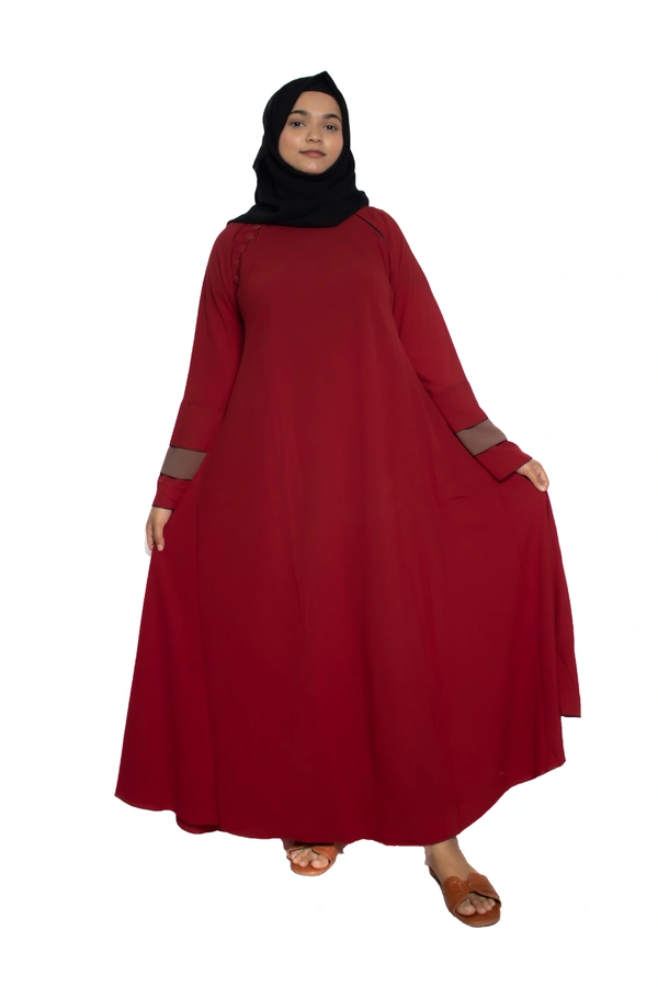 Humeira Abaya Dubai Style Simple Abaya Burkha in Firdous Fabric 6 BTN Red 3 Layer Sleeves - 54, Red, 300 gms