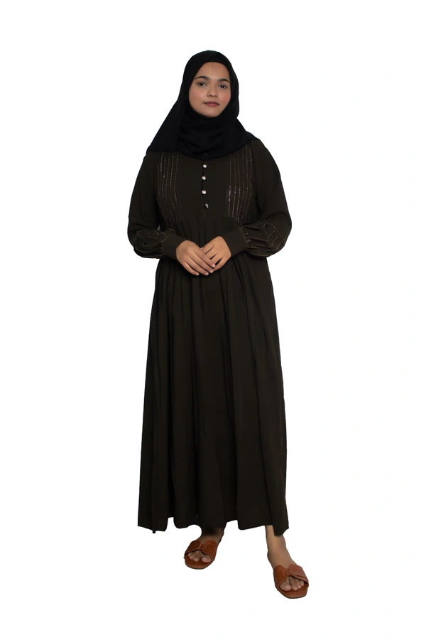 Humeira Abaya Dubai Style Simple Abaya Burkha in Firdous Fabric Stone Line Frill on Sleeves & Upper Green Color - 54, Green, 300 gms