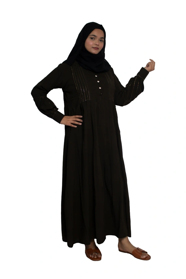 Humeira Abaya Dubai Style Simple Abaya Burkha in Firdous Fabric Stone Line Frill on Sleeves & Upper Green Color - 54, Green, 300 gms