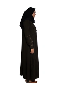 Humeira Abaya Dubai Style Simple Abaya Burkha in Firdous Fabric Stone Line Frill on Sleeves & Upper Green Color - 54, Green, 300 gms