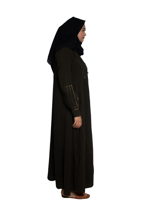 Humeira Abaya Dubai Style Simple Abaya Burkha in Firdous Fabric Stone Line Frill on Sleeves & Upper Green Color - 54, Green, 300 gms