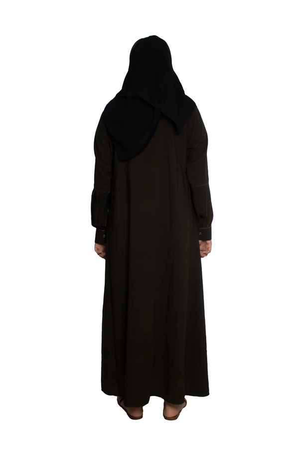 Humeira Abaya Dubai Style Simple Abaya Burkha in Firdous Fabric Stone Line Frill on Sleeves & Upper Green Color - 54, Green, 300 gms