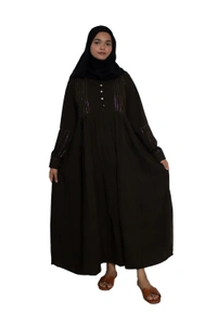 Humeira Abaya Dubai Style Simple Abaya Burkha in Firdous Fabric Stone Line Frill on Sleeves & Upper Green Color - 54, Green, 300 gms