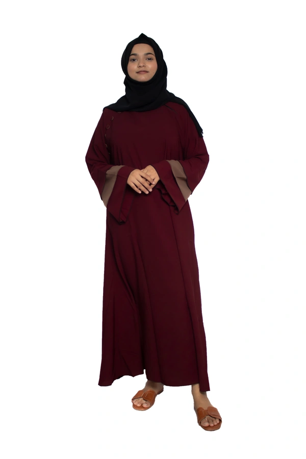 Humeira Abaya Dubai Style Simple Abaya Burkha in Firdous Fabric 6 BTN Maroon 3 Layer - 54, Maroon, 300 gms