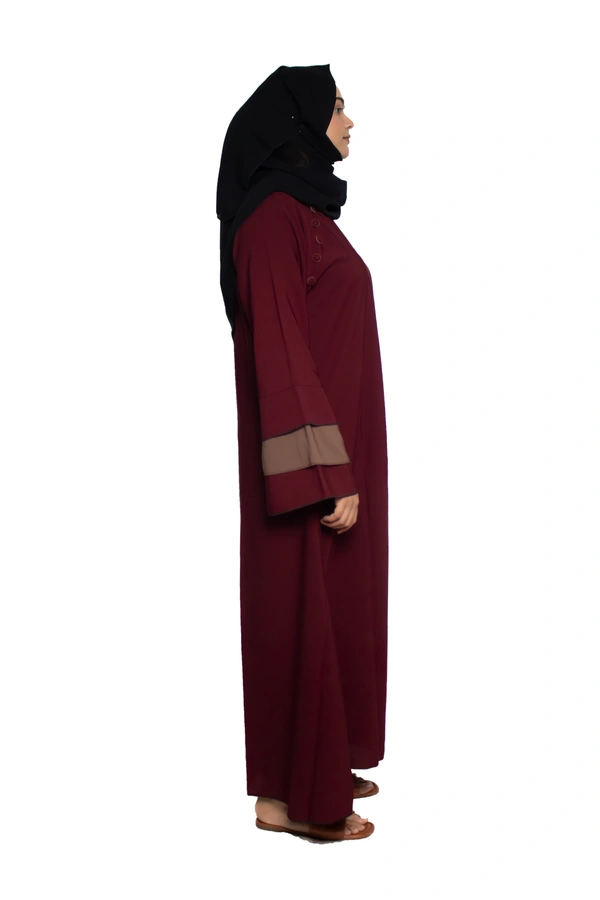 Humeira Abaya Dubai Style Simple Abaya Burkha in Firdous Fabric 6 BTN Maroon 3 Layer - 54, Maroon, 300 gms