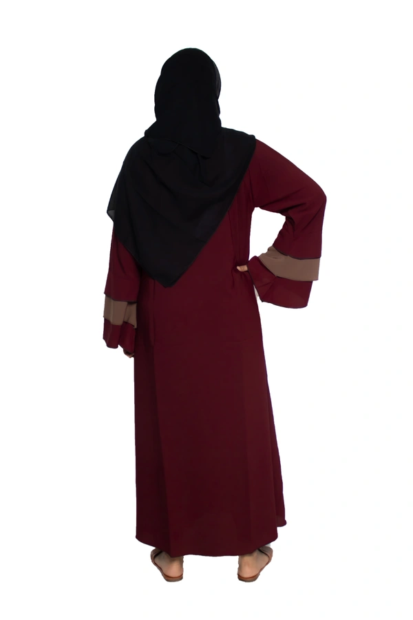 Humeira Abaya Dubai Style Simple Abaya Burkha in Firdous Fabric 6 BTN Maroon 3 Layer - 54, Maroon, 300 gms