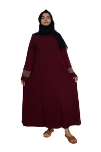 Humeira Abaya Dubai Style Simple Abaya Burkha in Firdous Fabric 6 BTN Maroon 3 Layer - 54, Maroon, 300 gms