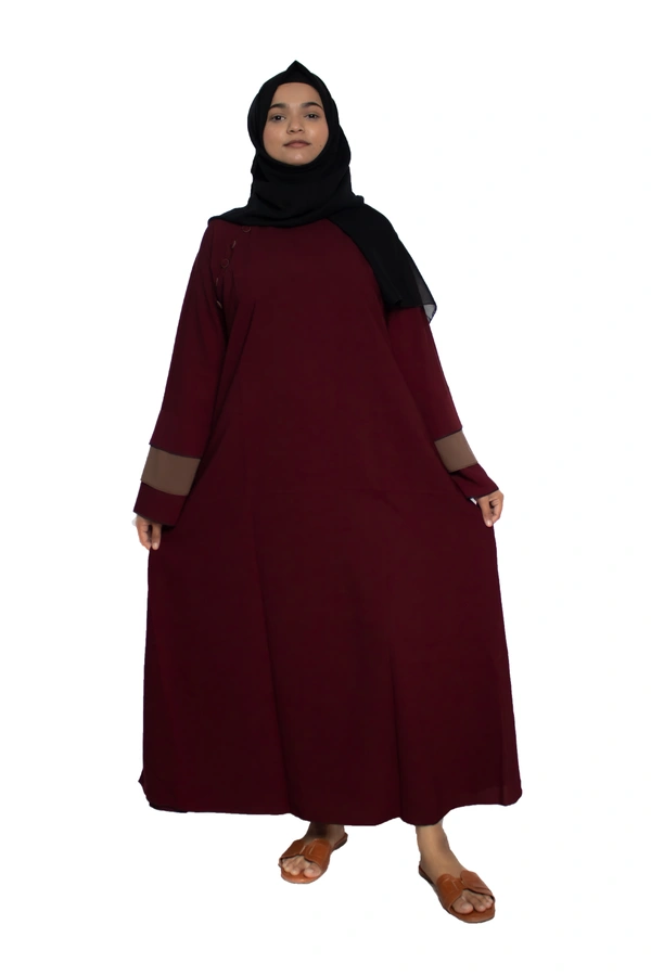 Humeira Abaya Dubai Style Simple Abaya Burkha in Firdous Fabric 6 BTN Maroon 3 Layer - 54, Maroon, 300 gms