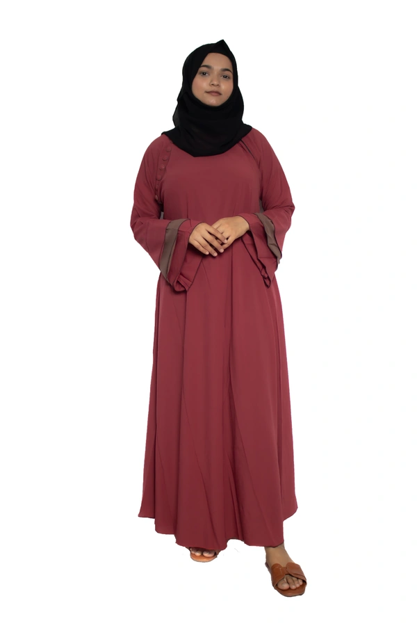 Humeira Abaya Dubai Style Simple Abaya Burkha in Firdous Fabric 6 BTN Gajri 3 Layer Sleeves - 54, Gajri, 300 gms