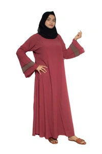 Humeira Abaya Dubai Style Simple Abaya Burkha in Firdous Fabric 6 BTN Gajri 3 Layer Sleeves - 54, Gajri, 300 gms