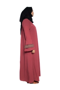 Humeira Abaya Dubai Style Simple Abaya Burkha in Firdous Fabric 6 BTN Gajri 3 Layer Sleeves - 54, Gajri, 300 gms