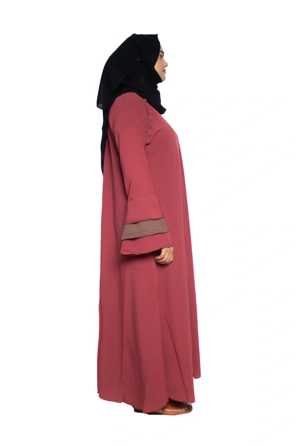Humeira Abaya Dubai Style Simple Abaya Burkha in Firdous Fabric 6 BTN Gajri 3 Layer Sleeves - 54, Gajri, 300 gms