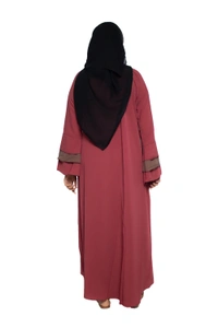 Humeira Abaya Dubai Style Simple Abaya Burkha in Firdous Fabric 6 BTN Gajri 3 Layer Sleeves - 54, Gajri, 300 gms