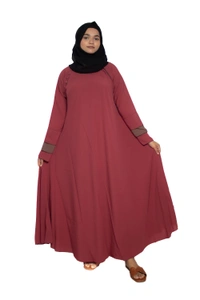 Humeira Abaya Dubai Style Simple Abaya Burkha in Firdous Fabric 6 BTN Gajri 3 Layer Sleeves - 54, Gajri, 300 gms
