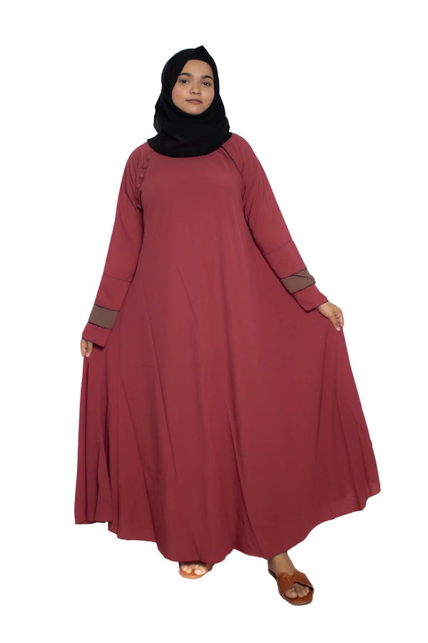 Humeira Abaya Dubai Style Simple Abaya Burkha in Firdous Fabric 6 BTN Gajri 3 Layer Sleeves - 54, Gajri, 300 gms