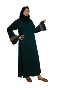 Humeira Abaya Dubai Style Simple Abaya Burkha in Firdous Fabric 6 BTN Rama Green 3 Layer Sleeves - 54, Rama Green, 300 gms