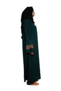 Humeira Abaya Dubai Style Simple Abaya Burkha in Firdous Fabric 6 BTN Rama Green 3 Layer Sleeves - 54, Rama Green, 300 gms