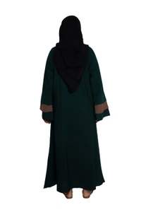 Humeira Abaya Dubai Style Simple Abaya Burkha in Firdous Fabric 6 BTN Rama Green 3 Layer Sleeves - 54, Rama Green, 300 gms