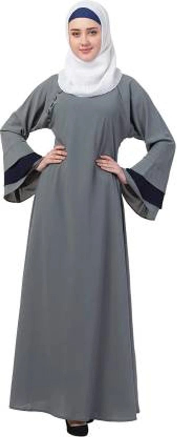 Humeira Abaya Dubai Style Simple Abaya Burkha in Firdous Fabric HA02DP 3 LAYER SLEEVES NECK BUTTON GREY - 54, GREY, 300 Grams