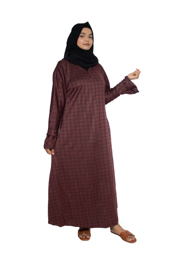 Humeira Abaya Dubai Style Simple Abaya Burkha in Garm Fabric Garm Maroon Maroon - 54