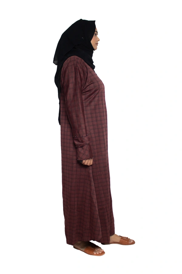 Humeira Abaya Dubai Style Simple Abaya Burkha in Garm Fabric Garm Maroon Maroon - 54