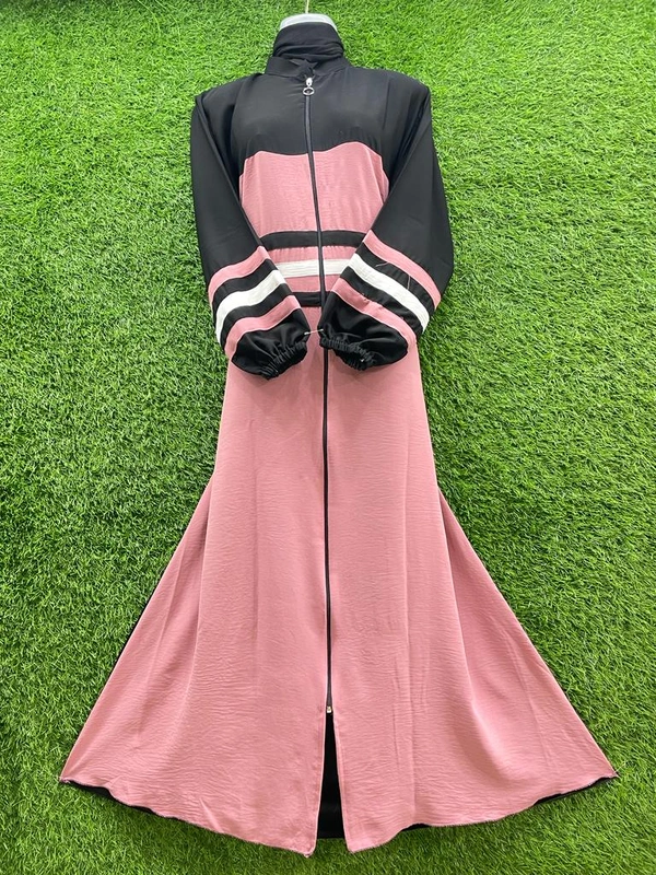 Humeira Abaya Dubai Style Simple Abaya Burkha in Premium Crush Pink Fabric 3 Strip & Colour F O Crush - XL, Pink, 300gm