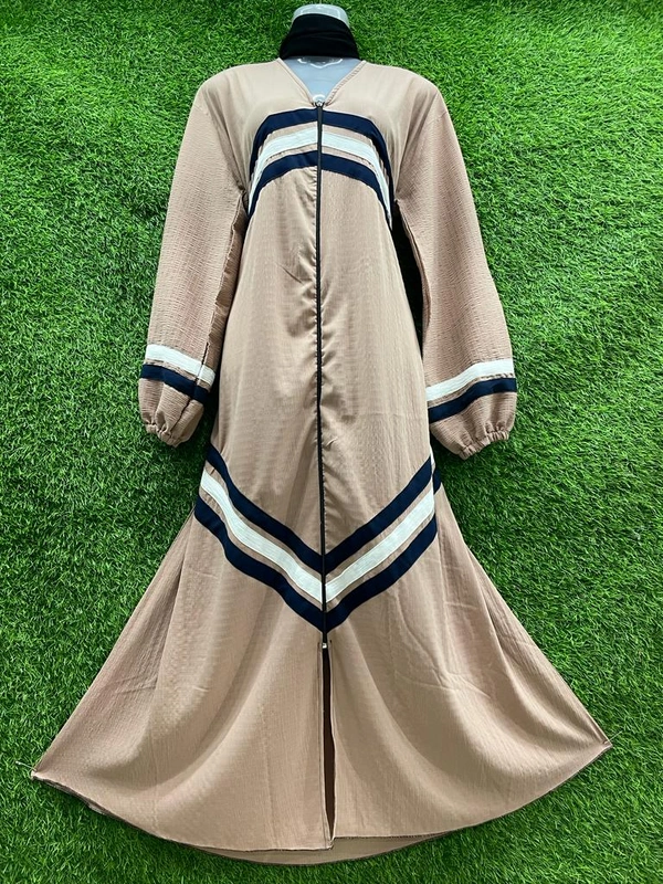 Humeira Abaya Dubai Style Simple Abaya Burkha in Premium Crush Gold Fabric Three Strip Crush Gold - XL, Gold, 300gm