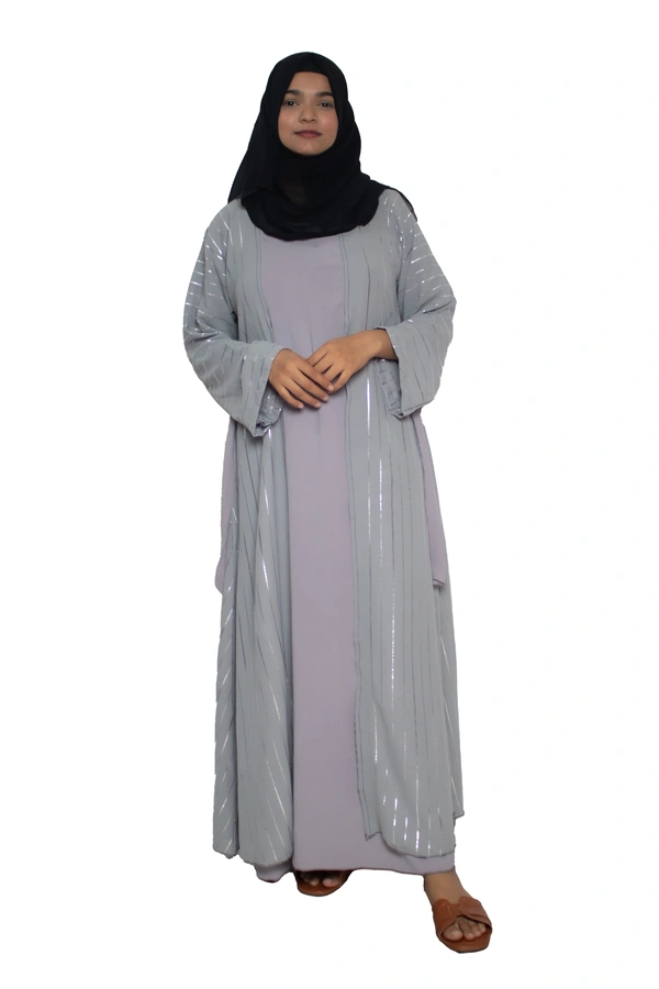 Humeira Abaya Dubai Style Simple Abaya Burkha in Premium Crush Fabric Coat Type Cy Crush White Line Abaya Cream - 54, Cream, 300 gms