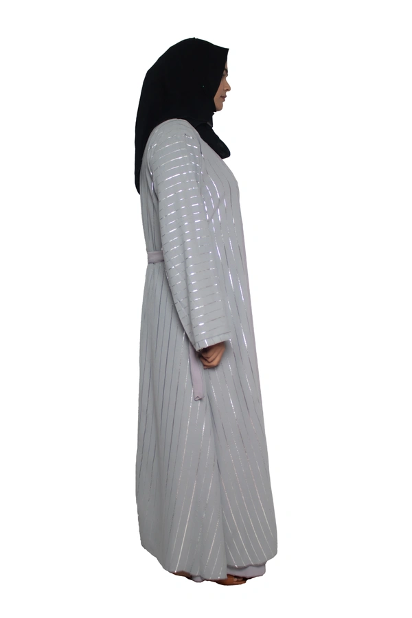 Humeira Abaya Dubai Style Simple Abaya Burkha in Premium Crush Fabric Coat Type Cy Crush White Line Abaya Cream - 54, Cream, 300 gms