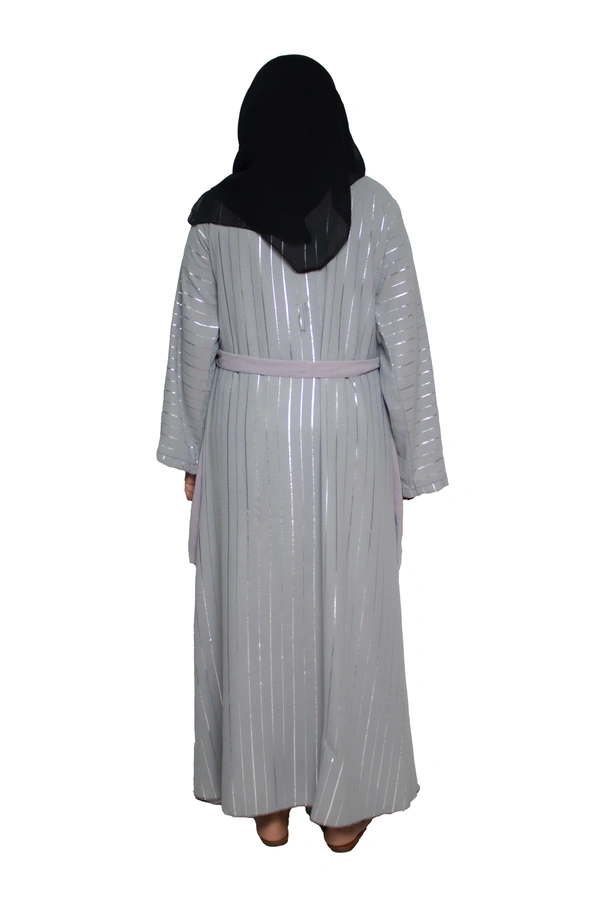 Humeira Abaya Dubai Style Simple Abaya Burkha in Premium Crush Fabric Coat Type Cy Crush White Line Abaya Cream - 54, Cream, 300 gms