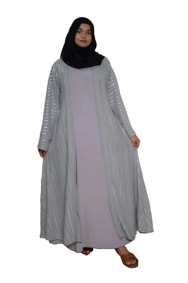 Humeira Abaya Dubai Style Simple Abaya Burkha in Premium Crush Fabric Coat Type Cy Crush White Line Abaya Cream - 54, Cream, 300 gms