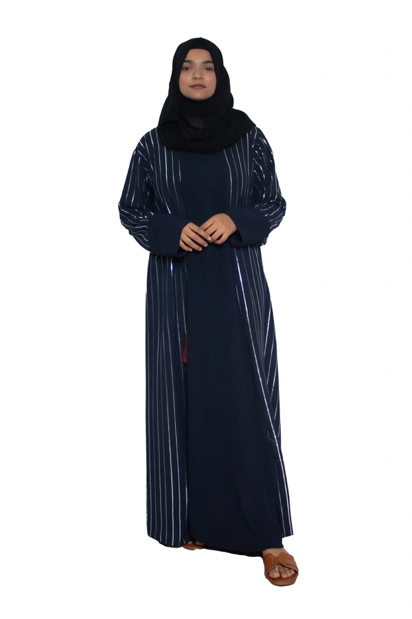 Humeira Abaya Dubai Style Simple Abaya Burkha in Premium Crush Fabric Blue Coat Type Cy Crush White Line Abaya - 54, Blue, 300 gms
