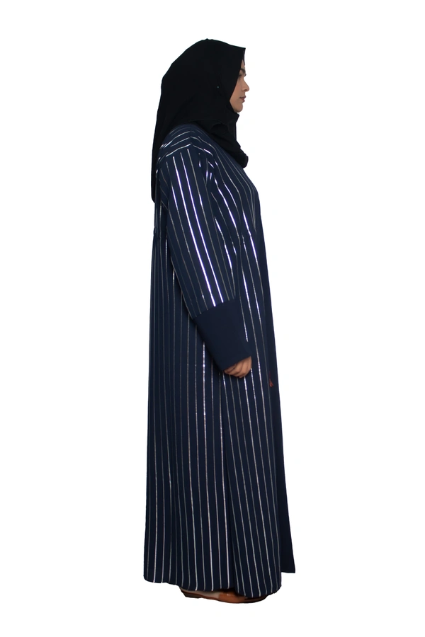 Humeira Abaya Dubai Style Simple Abaya Burkha in Premium Crush Fabric Blue Coat Type Cy Crush White Line Abaya - 54, Blue, 300 gms