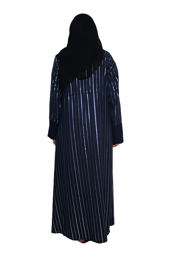 Humeira Abaya Dubai Style Simple Abaya Burkha in Premium Crush Fabric Blue Coat Type Cy Crush White Line Abaya - 54, Blue, 300 gms