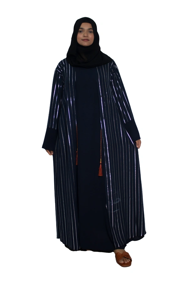 Humeira Abaya Dubai Style Simple Abaya Burkha in Premium Crush Fabric Blue Coat Type Cy Crush White Line Abaya - 54, Blue, 300 gms