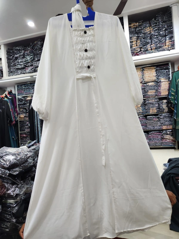 Humeira Abaya Dubai Style Simple Abaya Burkha in Premium Crush Fabric HA25DP WHITE - 54, WHITE, 300 Grams