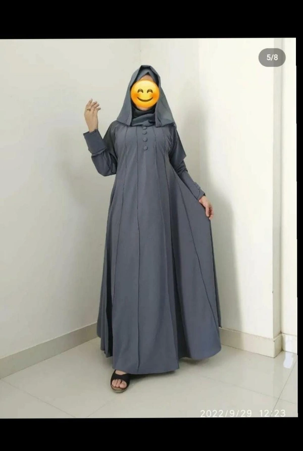 Humeira Abaya Dubai Style Simple Abaya Burkha in Premium Crush Fabric HA04DP GREY - 54, GREY, 300 Grams