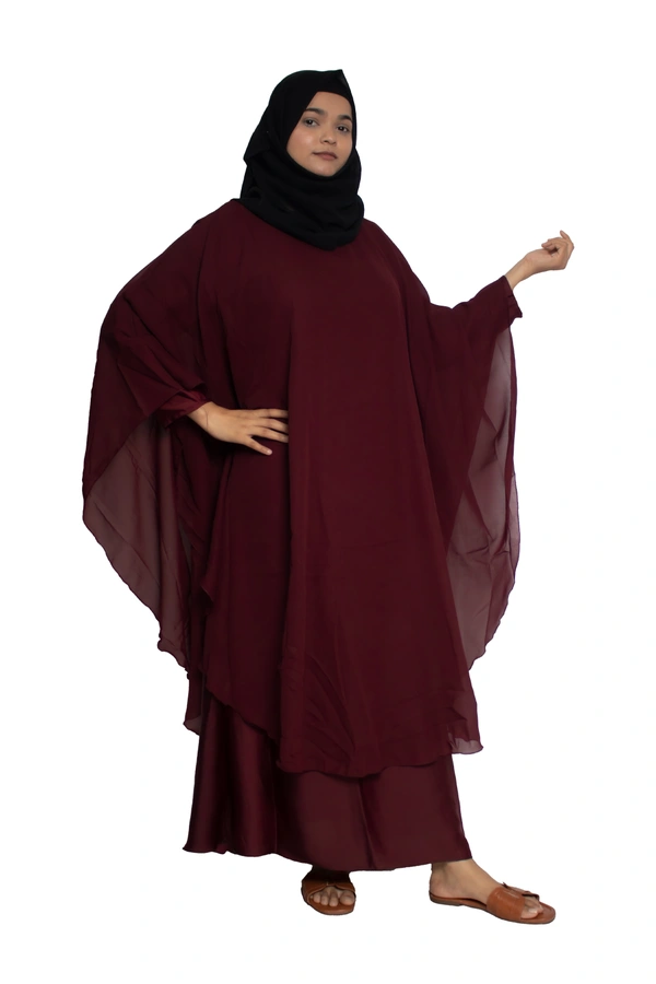 Humeira Abaya Dubai Style Simple Abaya Farasha in Al Nida Fabric Simple Farasha Maroon - 54, Maroon, 300 gms