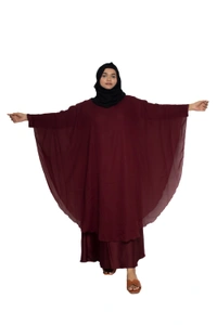Humeira Abaya Dubai Style Simple Abaya Farasha in Al Nida Fabric Simple Farasha Maroon - 54, Maroon, 300 gms