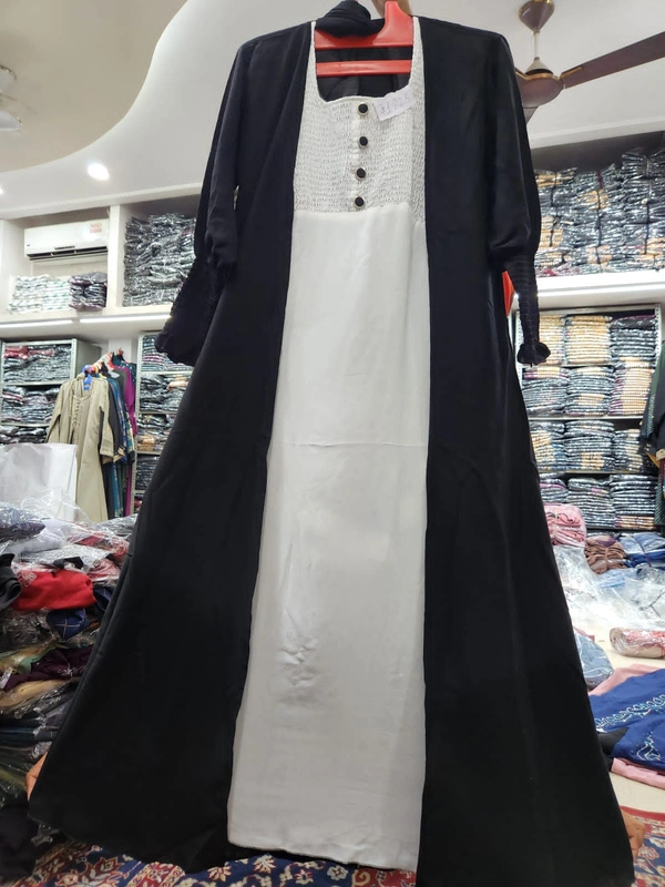 Humeira Abaya Dubai Style Simple Abaya Shrug in Premium Crush Fabric HA30DP WHITE - 54, WHITE, 300 Grams